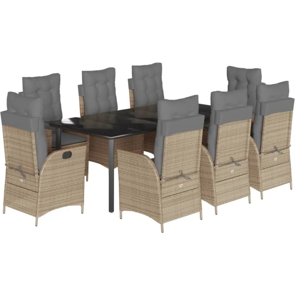 vidaXL 9-delige Tuinset met kussens poly rattan beige, foto 3