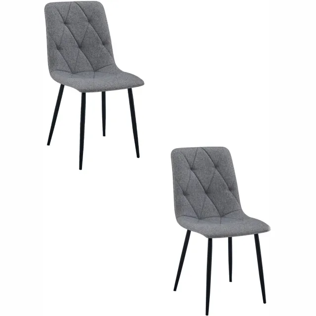 LEOBERT LIBRA Eetkamerstoelen – Set van 2 – Donkergrijs Stof – Zwarte Metalen Poten – Comfortabele Gestoffeerde Zitting – Modern Design – Voor Woonkamer, Keuken en Eetkamer – Max. 110 kg per Stoel