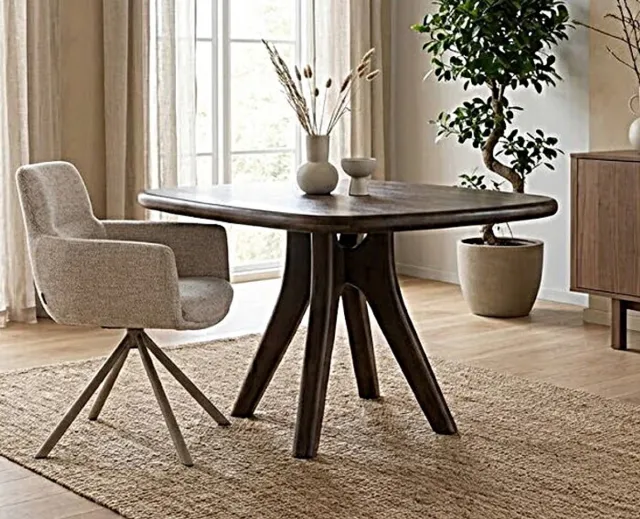 MySons Eettafel Addo vierkant met ronde hoeken Mangohout 120x120x76 cm - Japandi - Espresso Brown Bruin