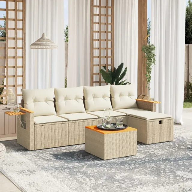 vidaXL 6-delige Loungeset met kussens poly rattan beige, foto 2