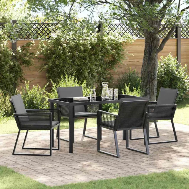 vidaXL Tuin eettafelset 5 st Zwart Gepoedercoat staal