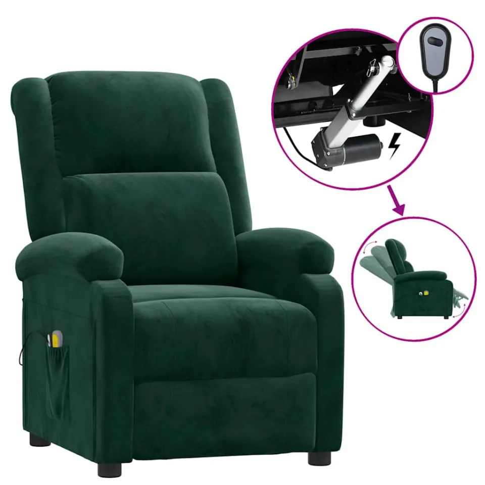 vidaXL Massagestoel elektrisch verstelbaar fluweel donkergroen groen, foto 3
