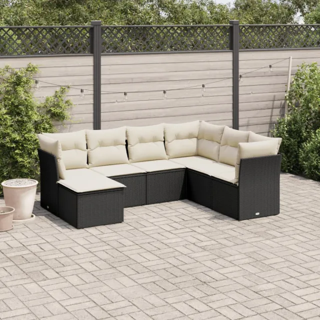 vidaXL 7-delige Loungeset met kussens poly rattan zwart, foto 2