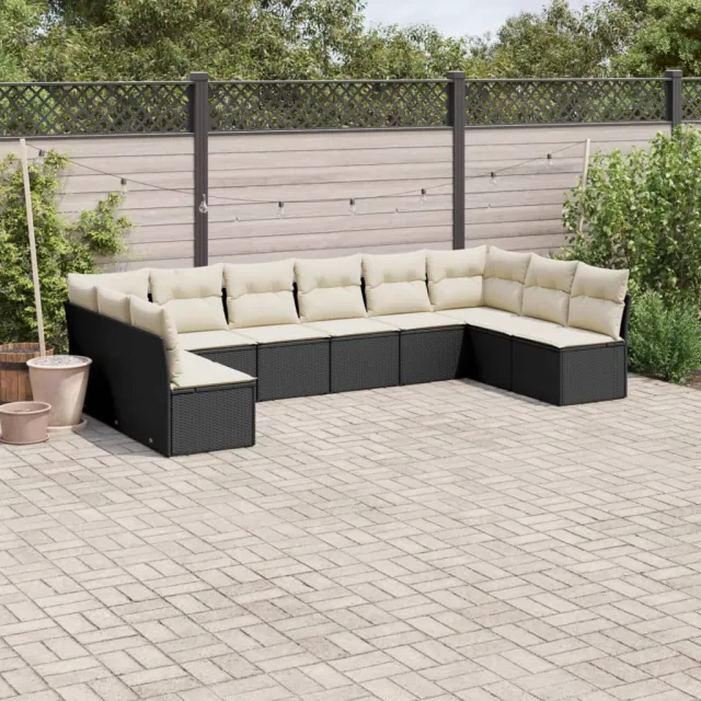 vidaXL 10-delige Loungeset met kussens poly rattan zwart, foto 2