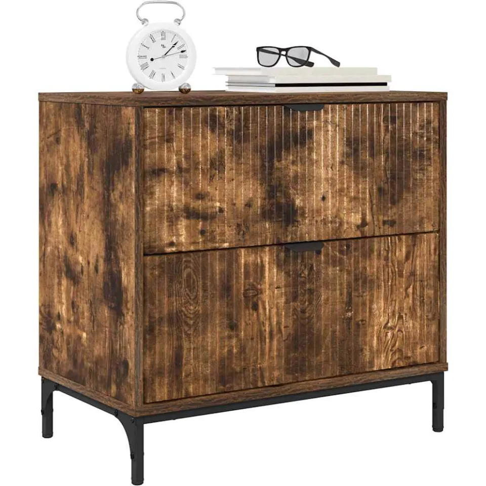 vidaXL Nachtkastje Gerookt eiken 63.5 x 36 x 61 cm Bewerkt hout Bruin