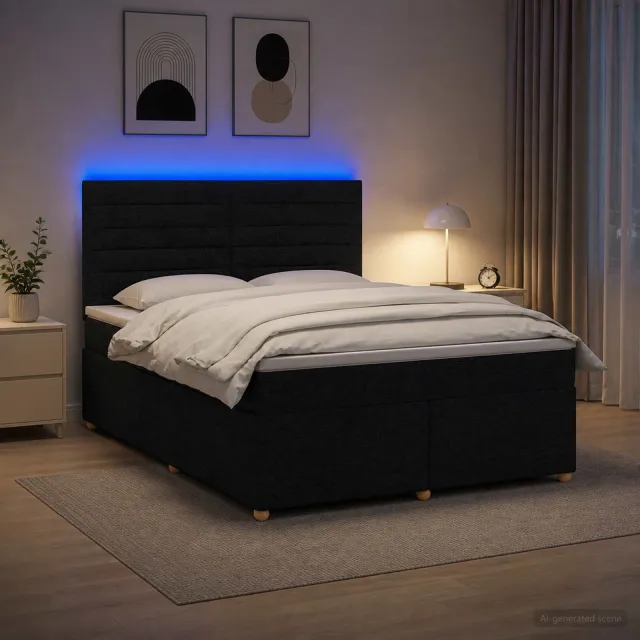 vidaXL Boxspringbed met matras met hoofdeinde Zwart 160 x 200 cm Stof