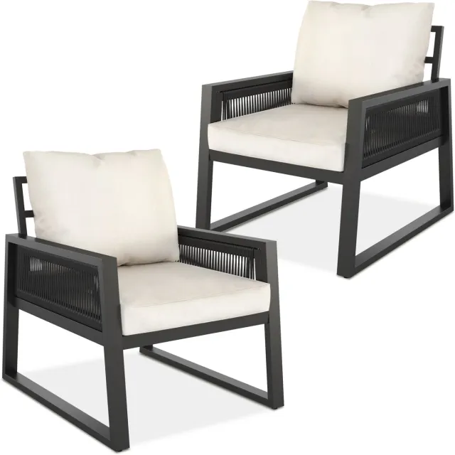 Tectake Rope Design Loungeset voor Tuin, Terras of Balkon - Tuinset met 2 Tuinstoelen - Inclusief Weerbestendige Kussens - Aluminium Frame met in Hoogte Verstelbare Voetjes - 2 Personen - Loungestoelen 2 Stoelen