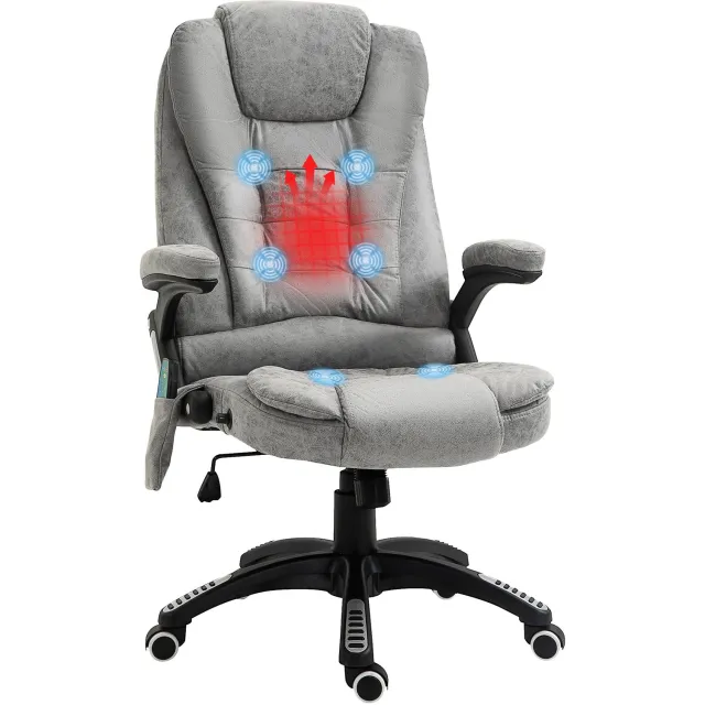 Vinsetto Bureaustoel met massage- en verwarmingsfunctie - Massagestoel - Directiestoel - Grijs Grau
