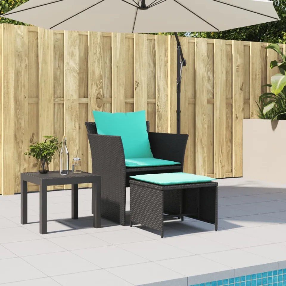 vidaXL Tuinstoel met voetenbank poly rattan zwart, foto 3