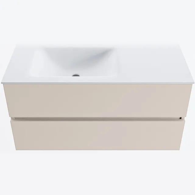 Mondiaz VICA 100cm badmeubel onderkast Linen 2 lades. Wastafel CLOUD links zonder kraangat, kleur Talc.