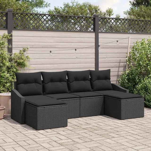 vidaXL Bankstel 6 st Zwart poly rattan, foto 2