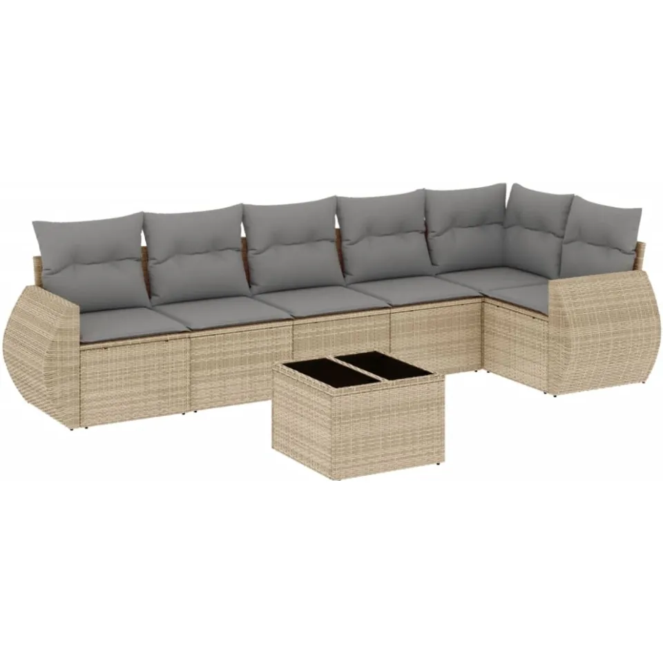 vidaXL 7-delige Loungeset met kussens poly rattan beige