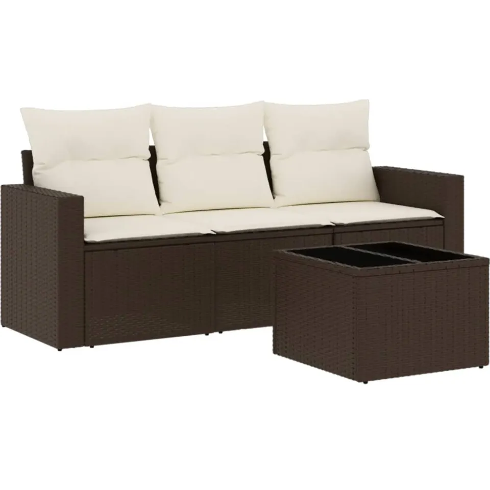 vidaXL 4-delige Loungeset met kussens poly rattan bruin