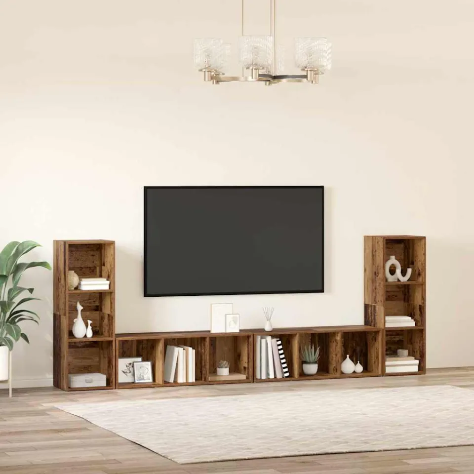 vidaXL Tv-meubelset 4 st 37 x 35 x 107 cm Oud Hout bruin, foto 4