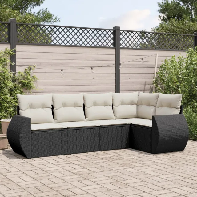 vidaXL 5-delige Loungeset met kussens poly rattan zwart, foto 2