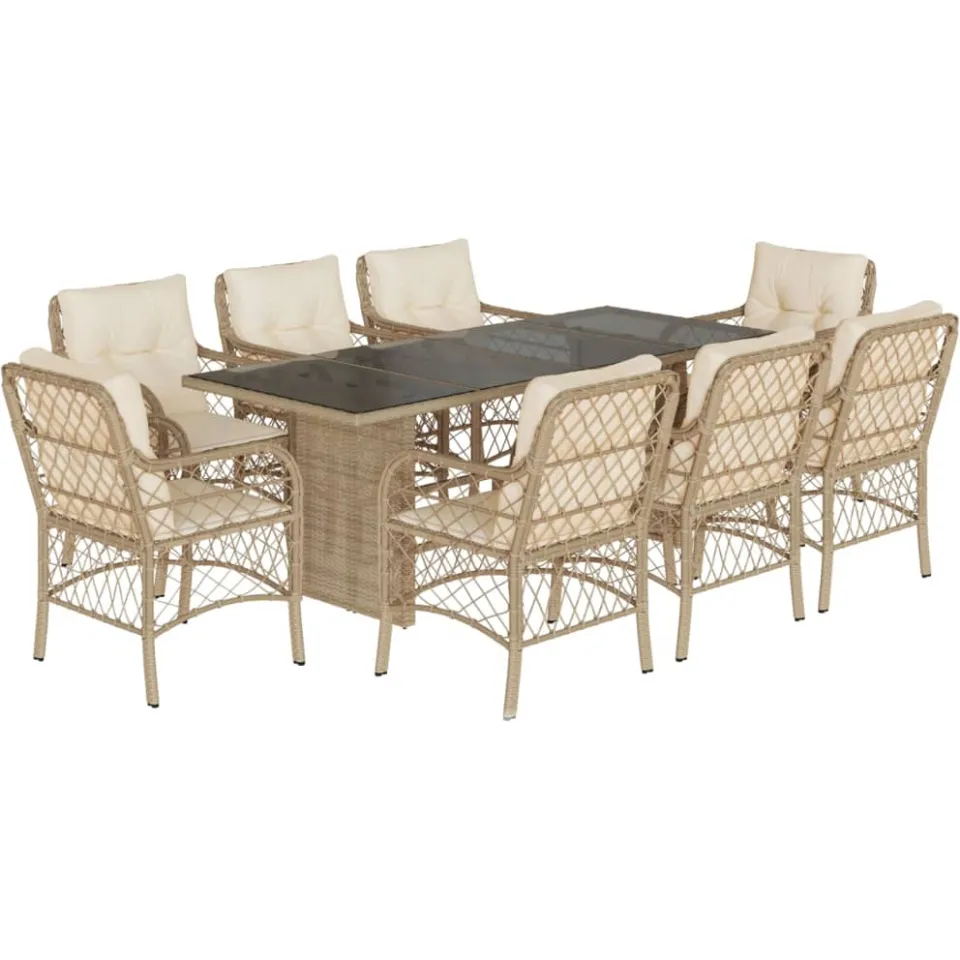 vidaXL 9-delige Tuinset met kussens poly rattan beige, foto 3