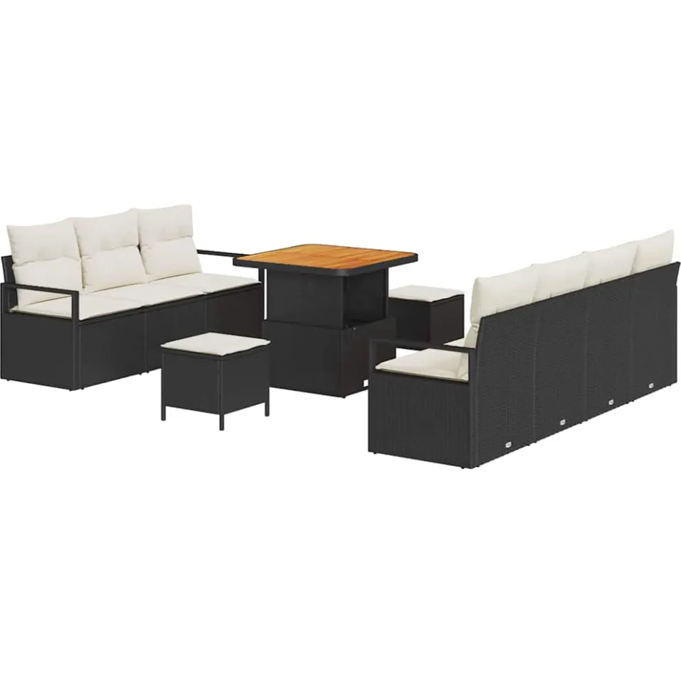 vidaXL Tuinbankenset 10 st Zwart poly rattan