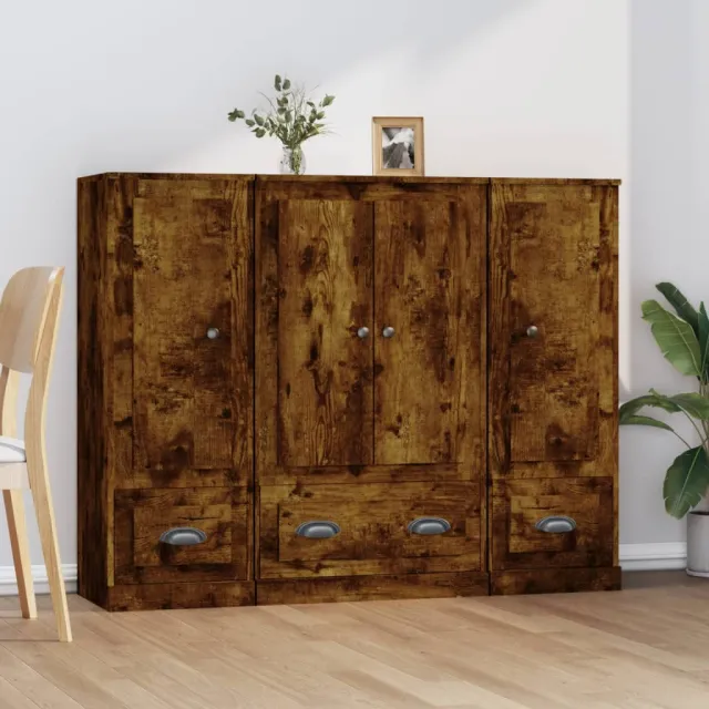 vidaXL Hoge kasten 3 st bewerkt hout gerookt eikenkleurig Bruin