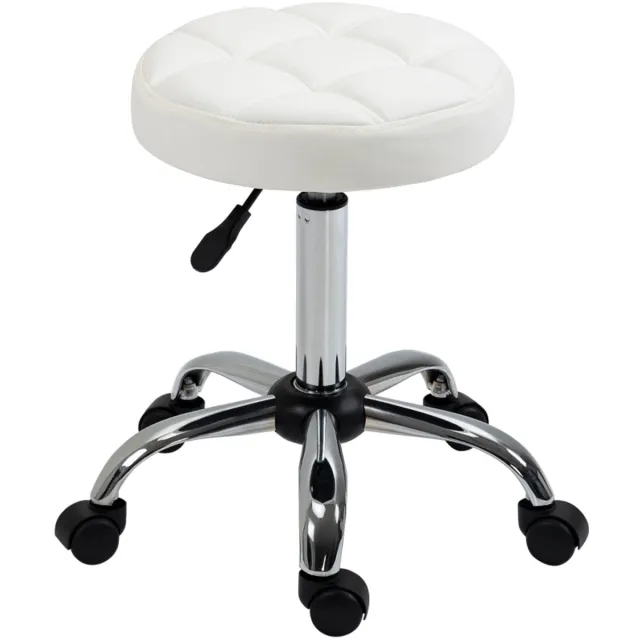 REDOM Bureaukruk - In hoogte verstelbaar - 360° draaibaar - Met vijf wielen - Kunstleer - Wit - Ø35,5 x 51-67 cm - Zithoogte 48-63 cm - 120 kg