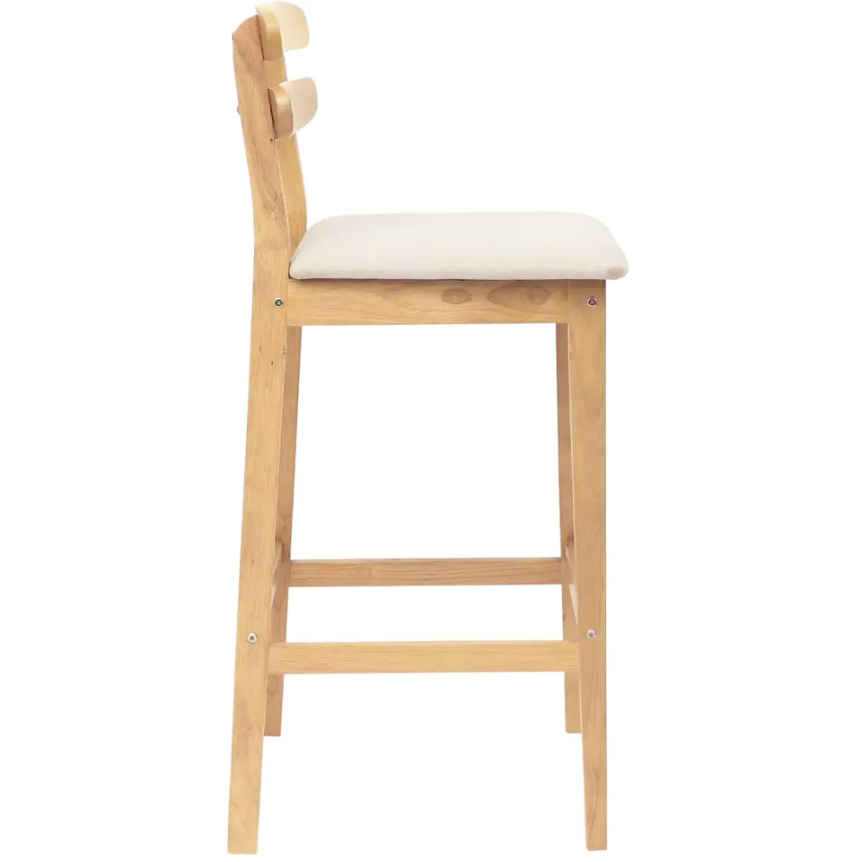 vidaXL Barkruk 2 st Natuurlijk en Beige Massief Rubberhout en Stof, foto 3