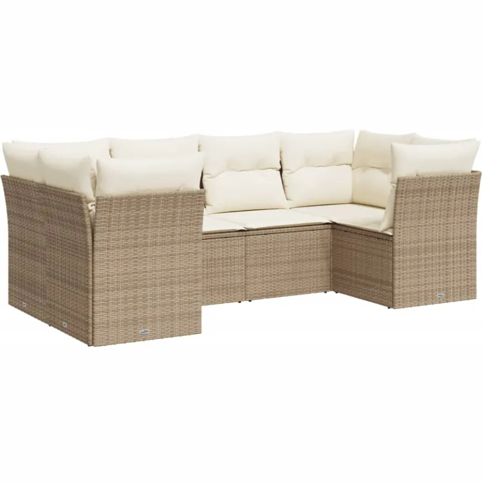vidaXL 6-delige Loungeset met kussens poly rattan beige, foto 3