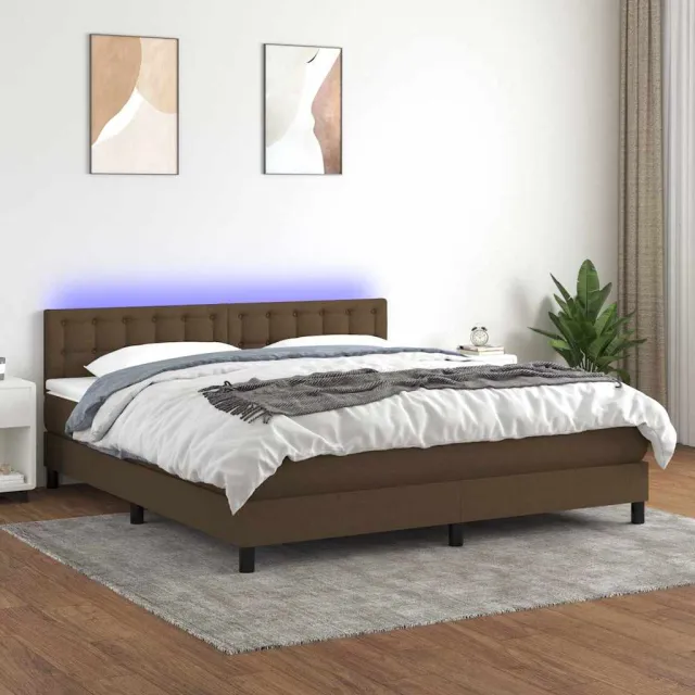 vidaXL Boxspring met matras en LED stof donkerbruin 180x200 cm bruin