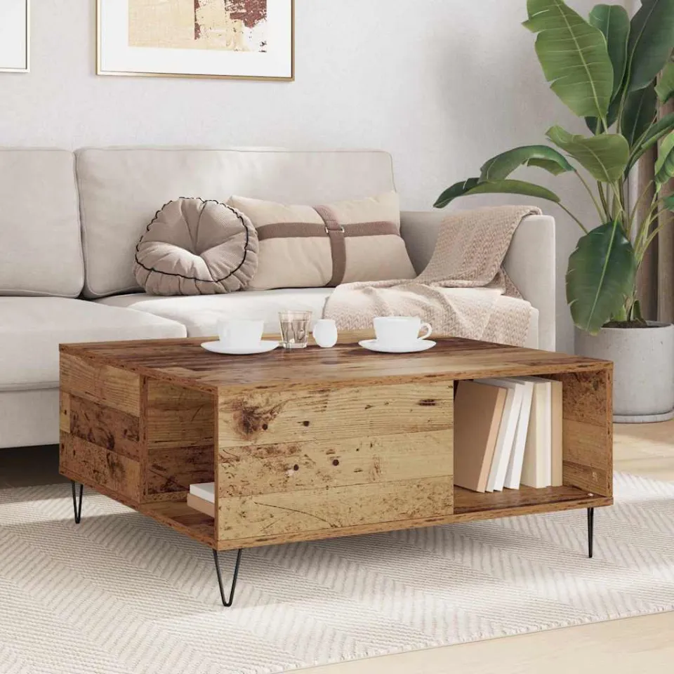 vidaXL Salontafel Oud Hout 80 x 80 x 36,5 cm Bewerkt hout Bruin