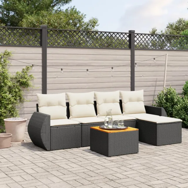 vidaXL 6-delige Loungeset met kussens poly rattan zwart, foto 2