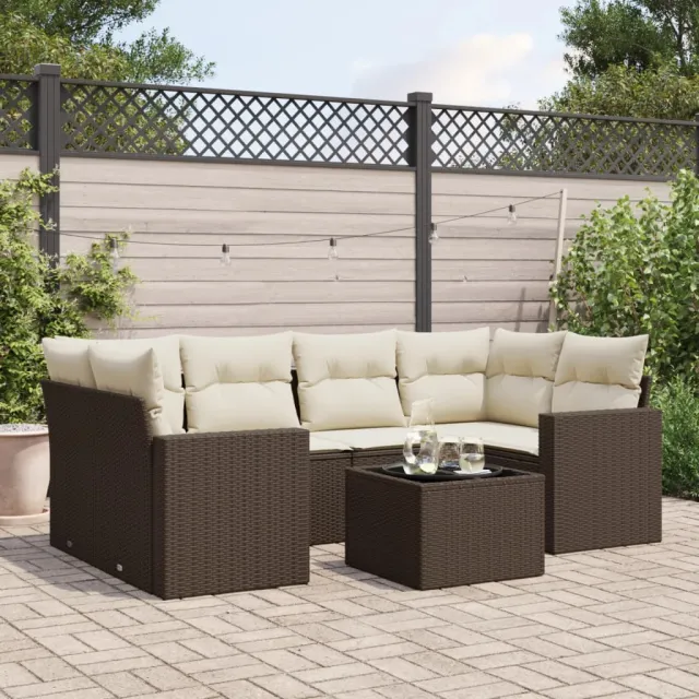 vidaXL 7-delige Loungeset met kussens poly rattan bruin, foto 2