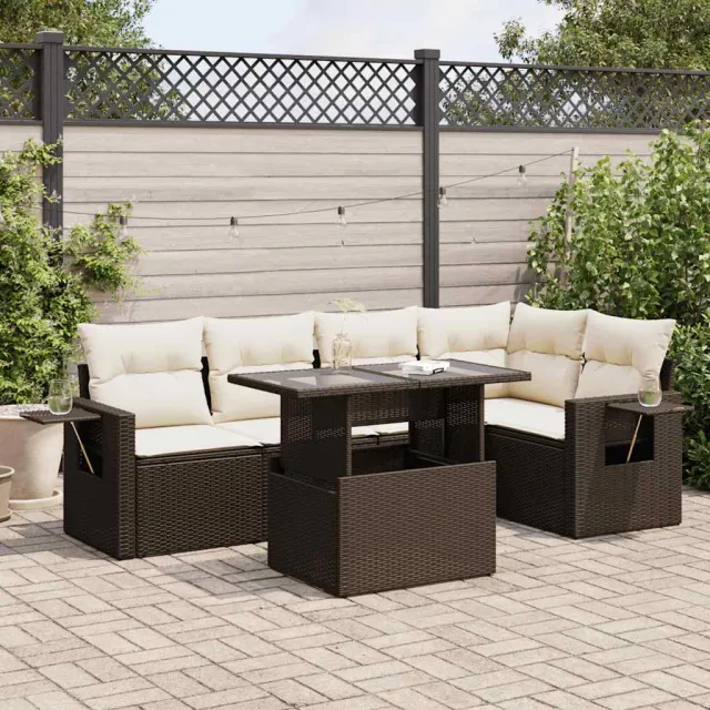 vidaXL 6-delige Loungeset met kussens poly rattan bruin, foto 2