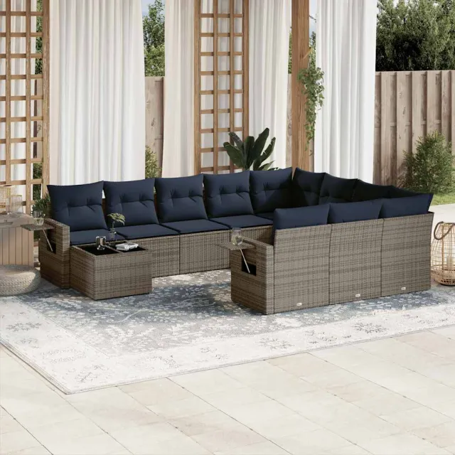 vidaXL 11-delige tuinbankset met kussens, grijs polyrotan, foto 2