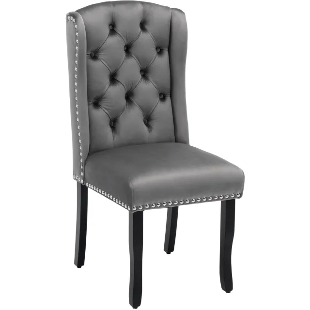 MUVANO Grijze fluwelen eetkamerstoelen set van 4 - Eetkamerstoelen met eiken poten - Gecapitonneerde velours stoel-Stoel met chromen ring - 120kg- Zit- Wonen Grijs