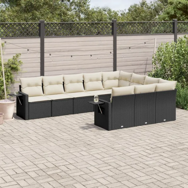 vidaXL 10-delige Loungeset met kussens poly rattan zwart, foto 2