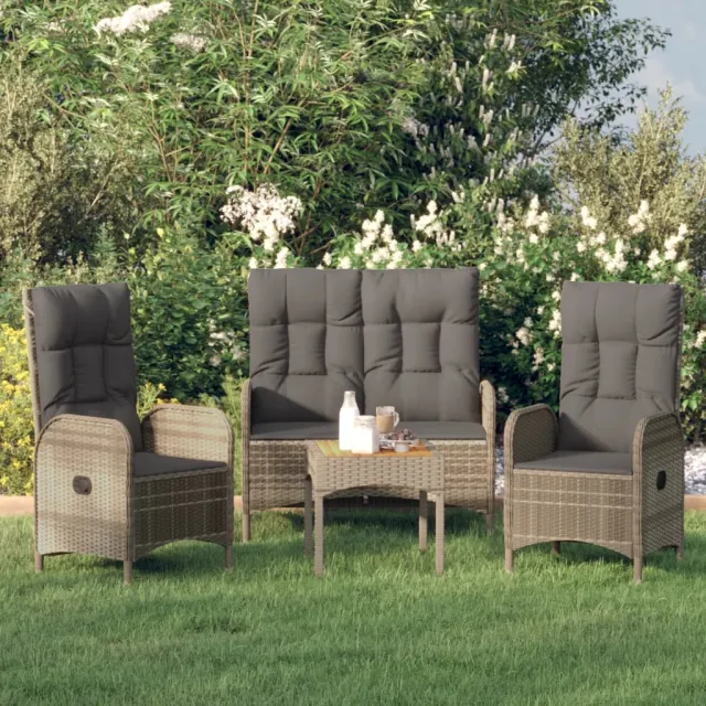 vidaXL 3-delige Tuinset met kussens poly rattan grijs, foto 2