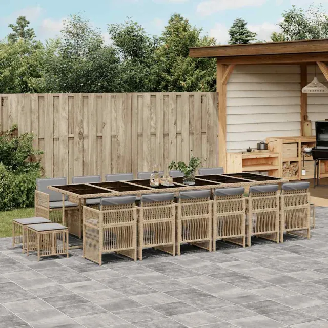 vidaXL 17-delige Tuinset met kussens poly rattan gemengd beige, foto 2