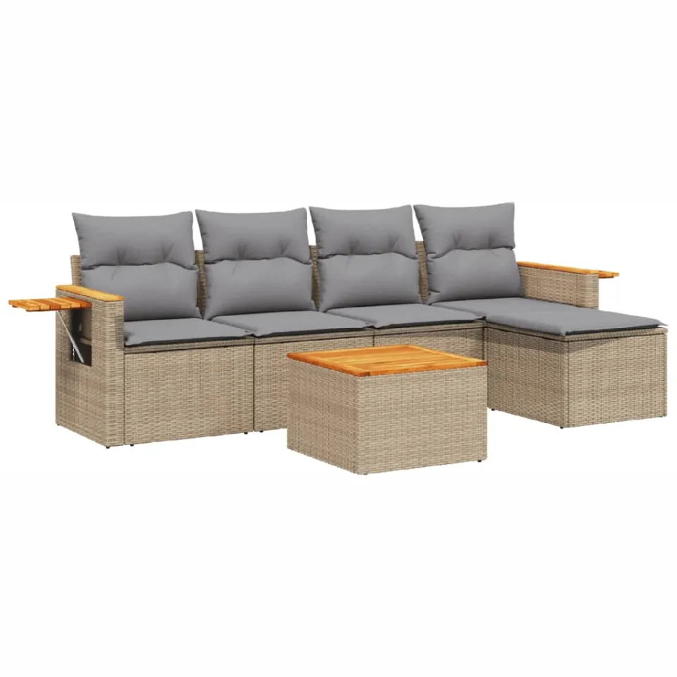 vidaXL 6-delige Loungeset met kussens poly rattan beige, foto 3
