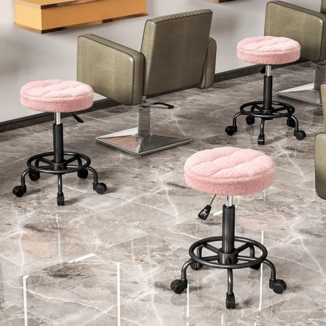OKWISH Bureaukruk - 50-66 cm Hoogteverstelbaar & 360 Graden Draaibaar - Met Wielen Voor Kantoor En Salon - Polyester - Roze