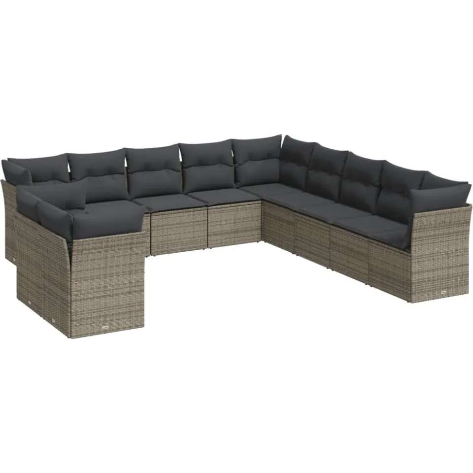 vidaXL 11-delige Loungeset met kussens poly rattan grijs, foto 4