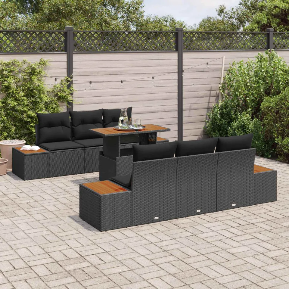 vidaXL Tuin Sofa Set 7 st Zwart Poly riet, foto 3