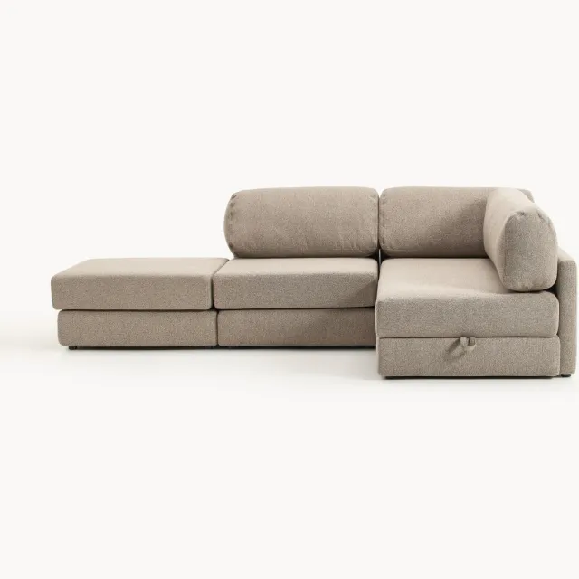Westwing Collection Bouclé slaapbank Ladina (3-zits) met opbergruimte Taupe