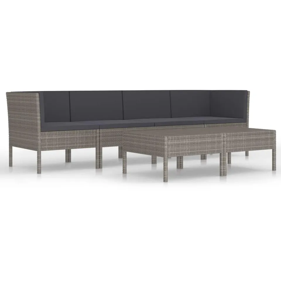vidaXL 6-delige Loungeset met kussens poly rattan grijs