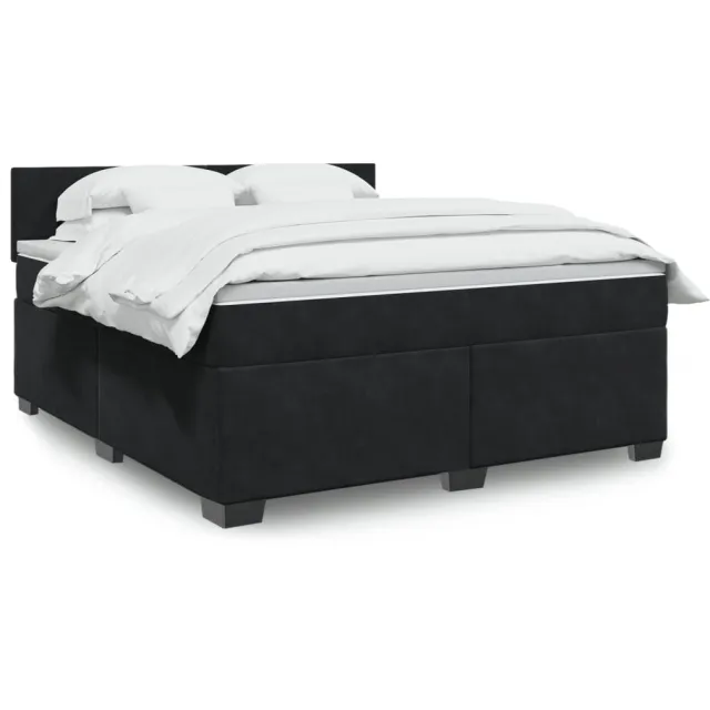 vidaXL Boxspring met matras fluweel zwart 180x200 cm
