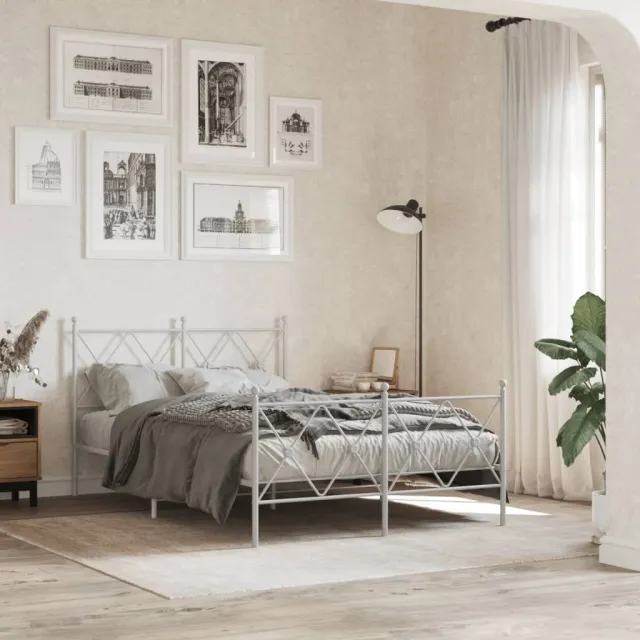 vidaXL Bedframe met hoofd- en voeteneinde metaal wit 120 x 190 cm
