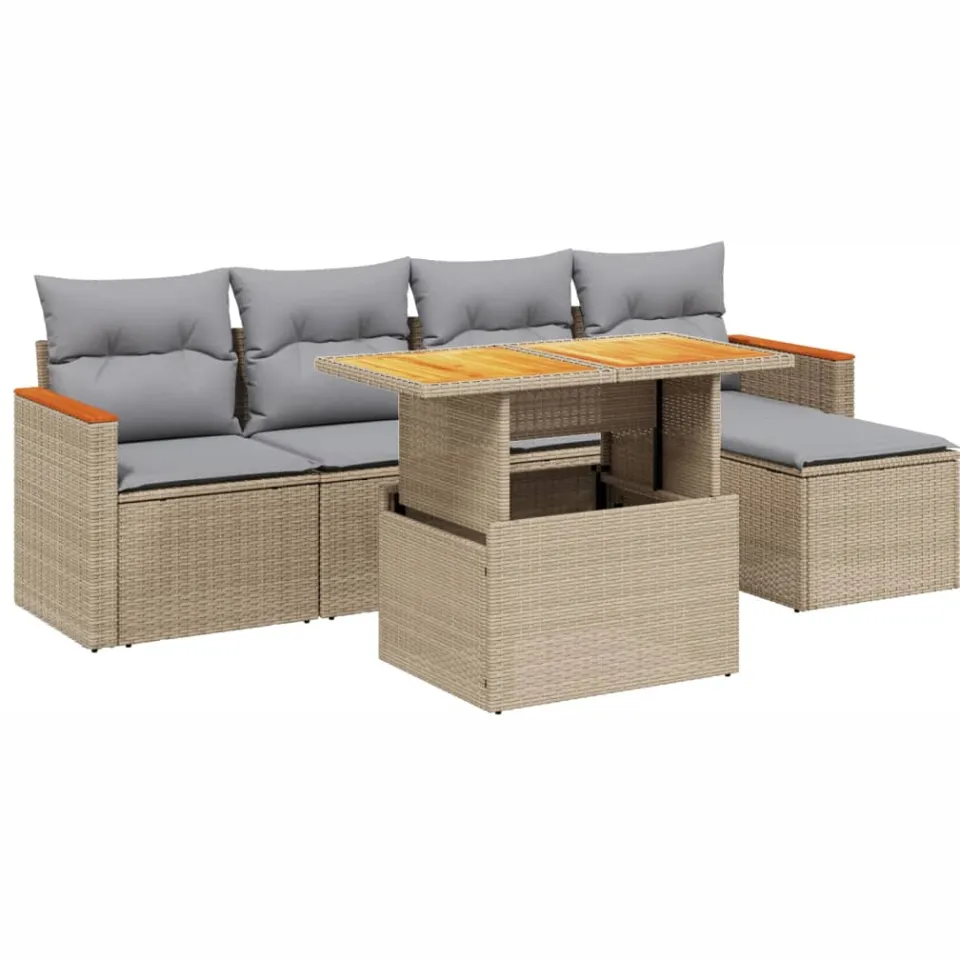 vidaXL 6-delige Loungeset met kussens poly rattan beige, foto 3