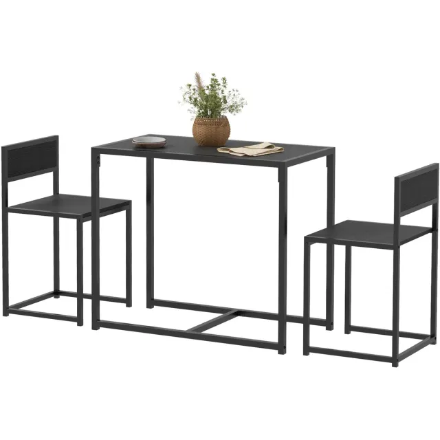 ECTEATOY 3-delige Bartafel Set - Eettafelset met 2 Barkrukken en 1 Tafel - Industrieel Design - 90 x 47 x 76 cm - Zwart