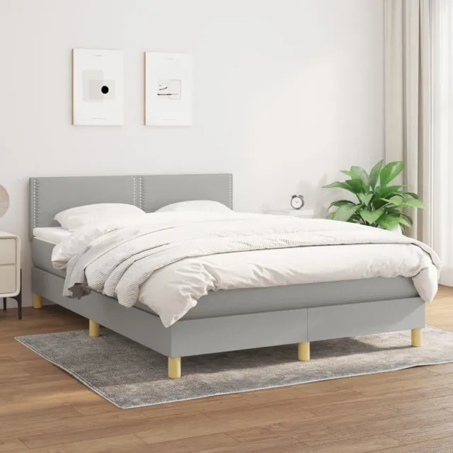 vidaXL Boxspring met matras stof lichtgrijs 140x200 cm grijs