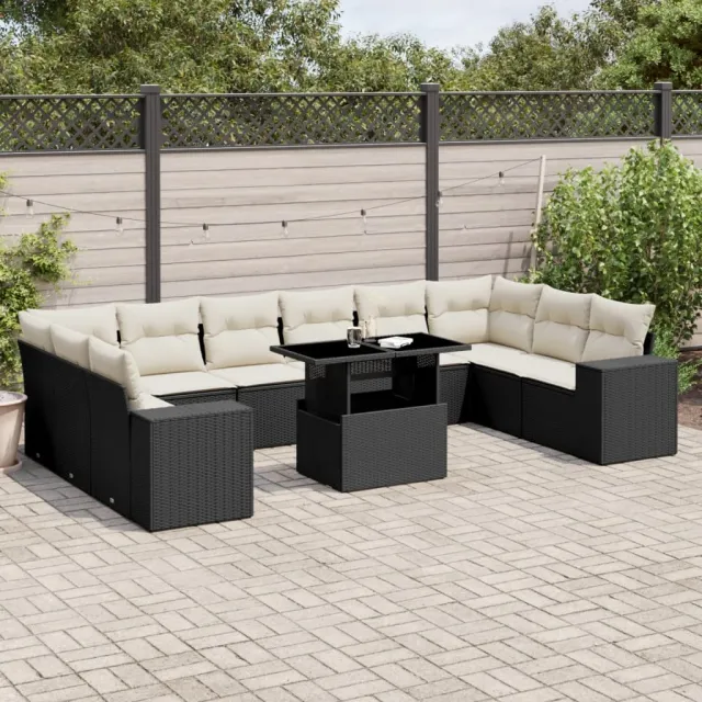 vidaXL 11-delige Loungeset met kussens poly rattan zwart, foto 2