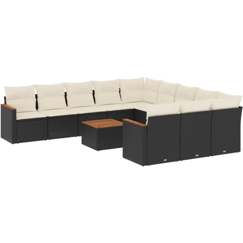 vidaXL 12-delige Loungeset met kussens poly rattan zwart, foto 3