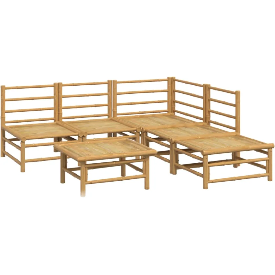 vidaXL 6-delige Loungeset met kussens bamboe lichtgrijs bruin, foto 4