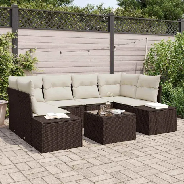 vidaXL Tuin Sofa Set 8 st Bruin en Crème poly rattan, foto 2